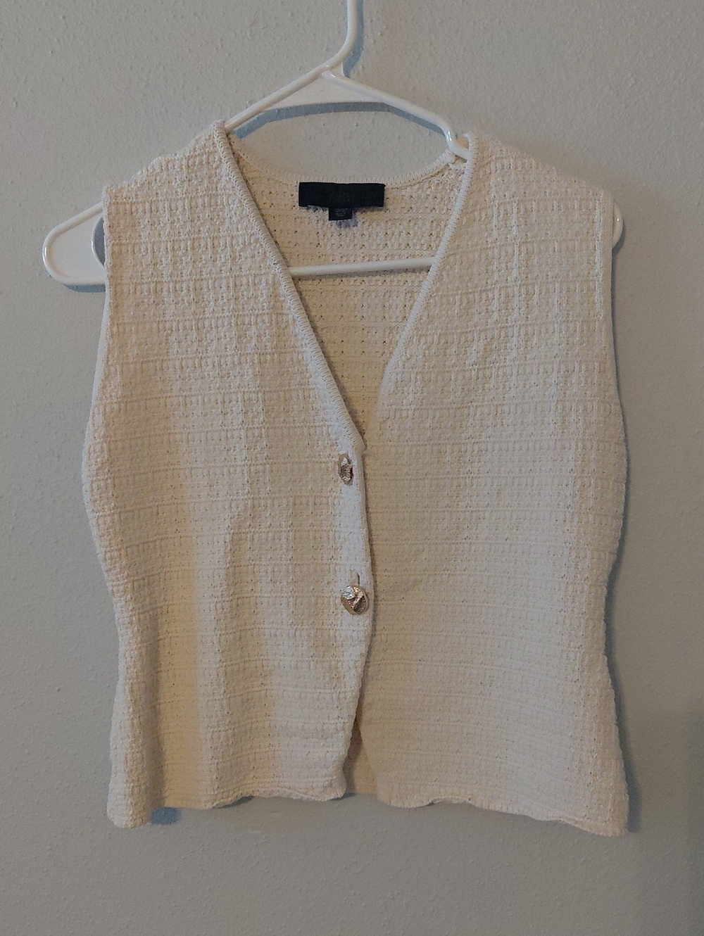 Zara Cream Bouclé V-Neck Button-Front Vest Sweater